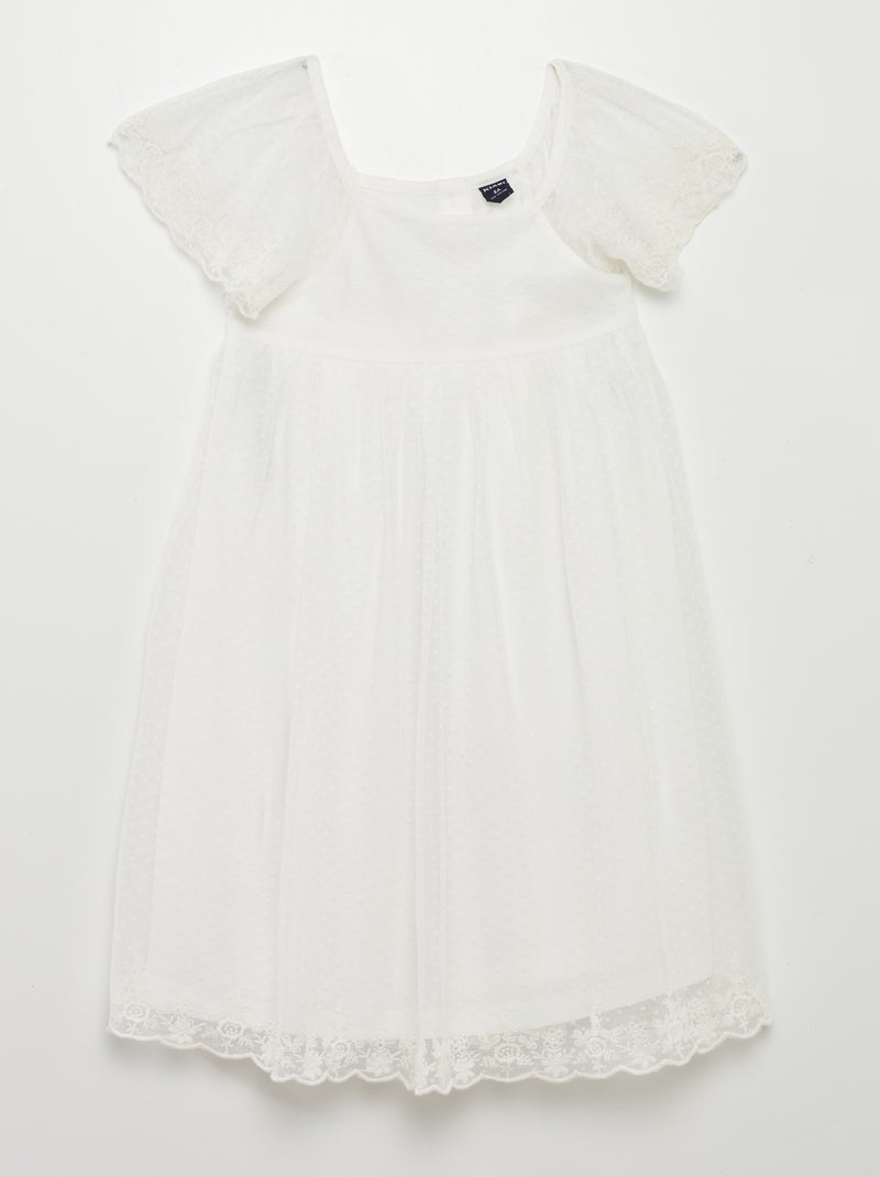 Vestido trapézio em tule a ponto cheio Branco - Kiabi