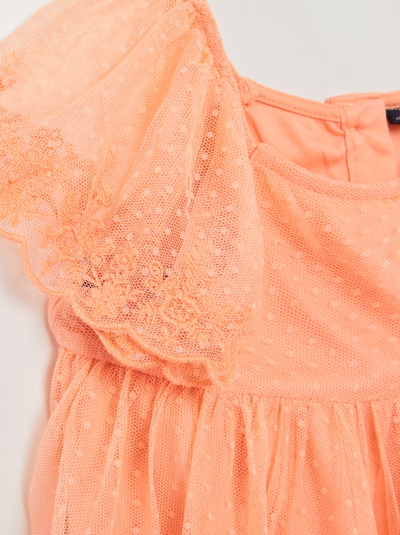 Vestido trapézio em tule a ponto cheio LARANJA - Kiabi