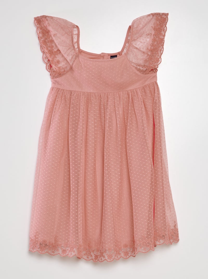 Vestido trapézio em tule a ponto cheio ROSA - Kiabi