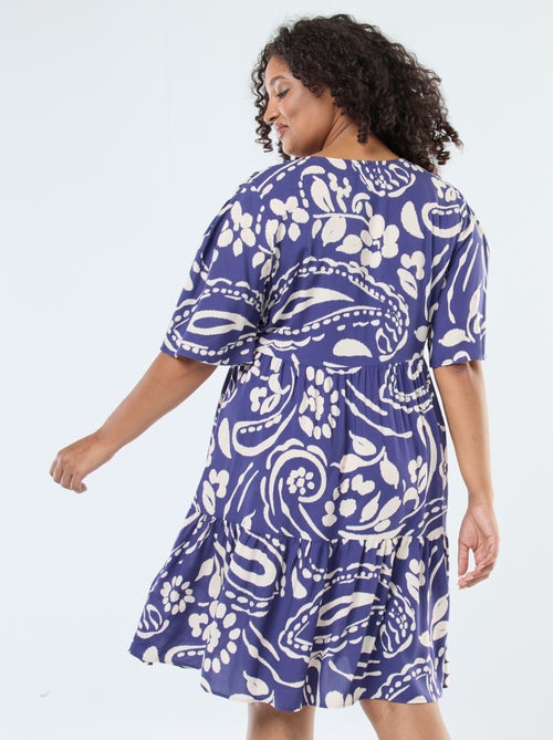 Vestido trapézio estampado com base com folhos - Kiabi