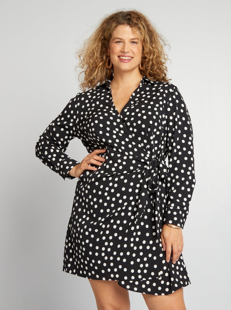 Vestido trespassado às bolinhas PRETO - Kiabi