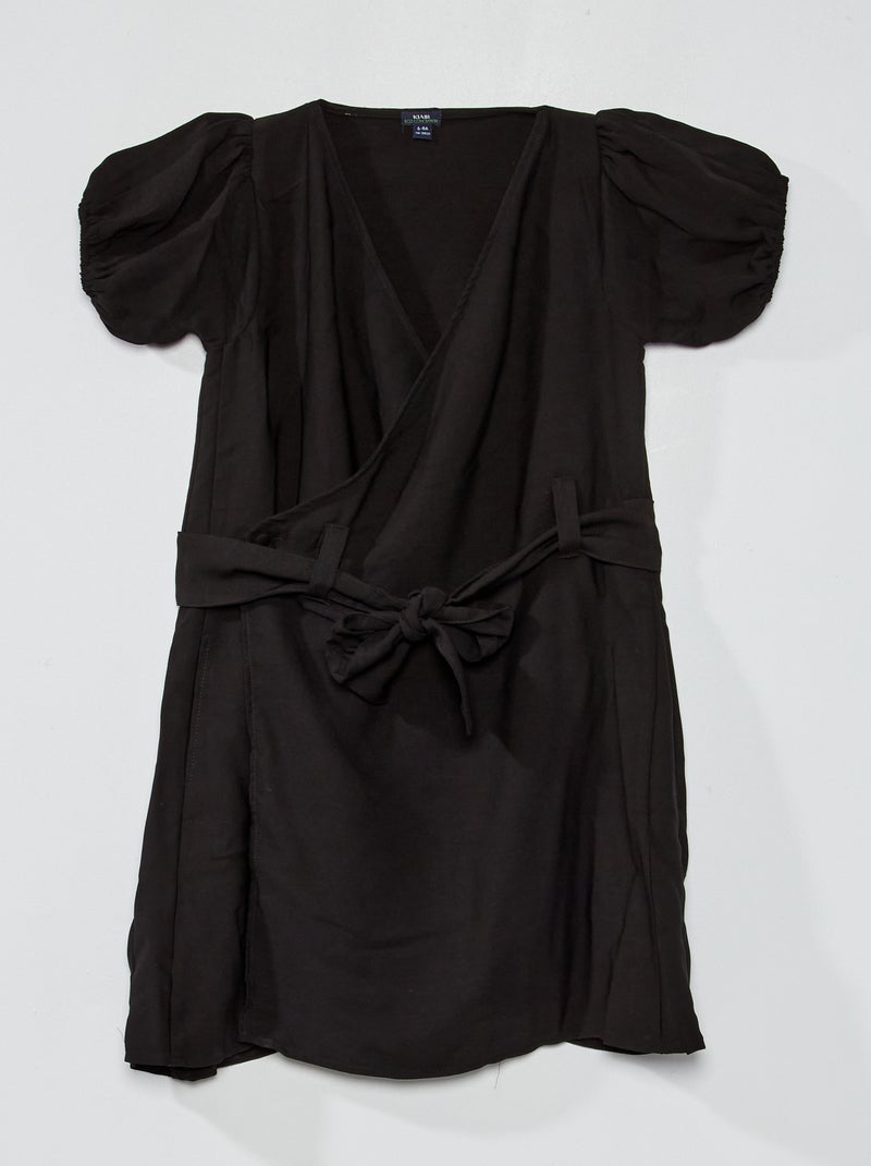 Vestido trespassado com cinto Preto - Kiabi