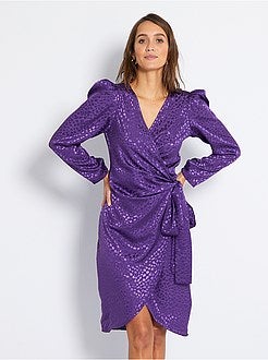 Vestido trespassado com efeito acetinado - Kiabi