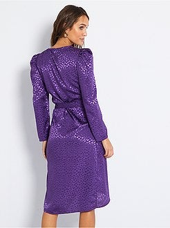 Vestido trespassado com efeito acetinado - Kiabi