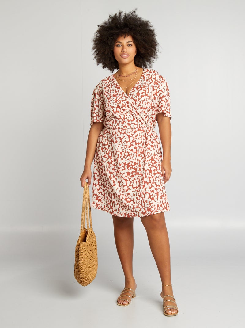 Vestido trespassado crepe com motivo LARANJA - Kiabi