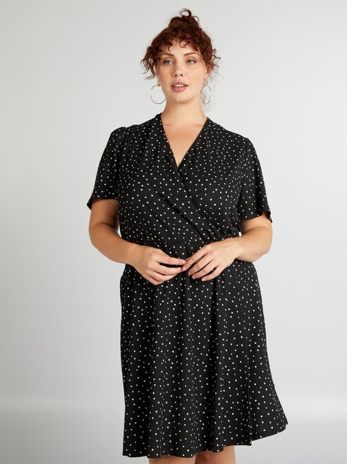 Vestido trespassado crepe com motivo - Kiabi