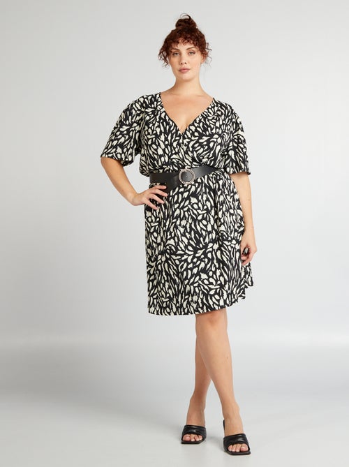 Vestido trespassado crepe com motivo - Kiabi