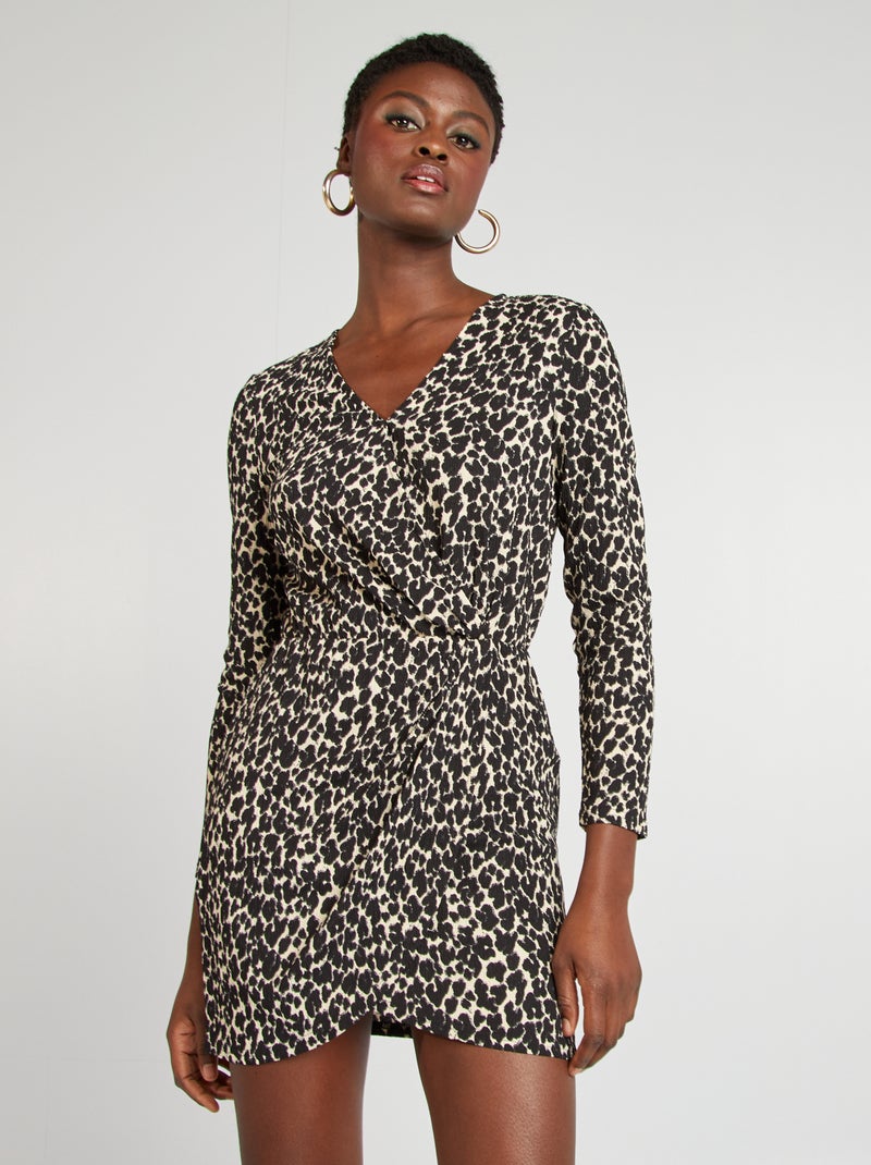 Vestido trespassado em malha crepe BEGE - Kiabi