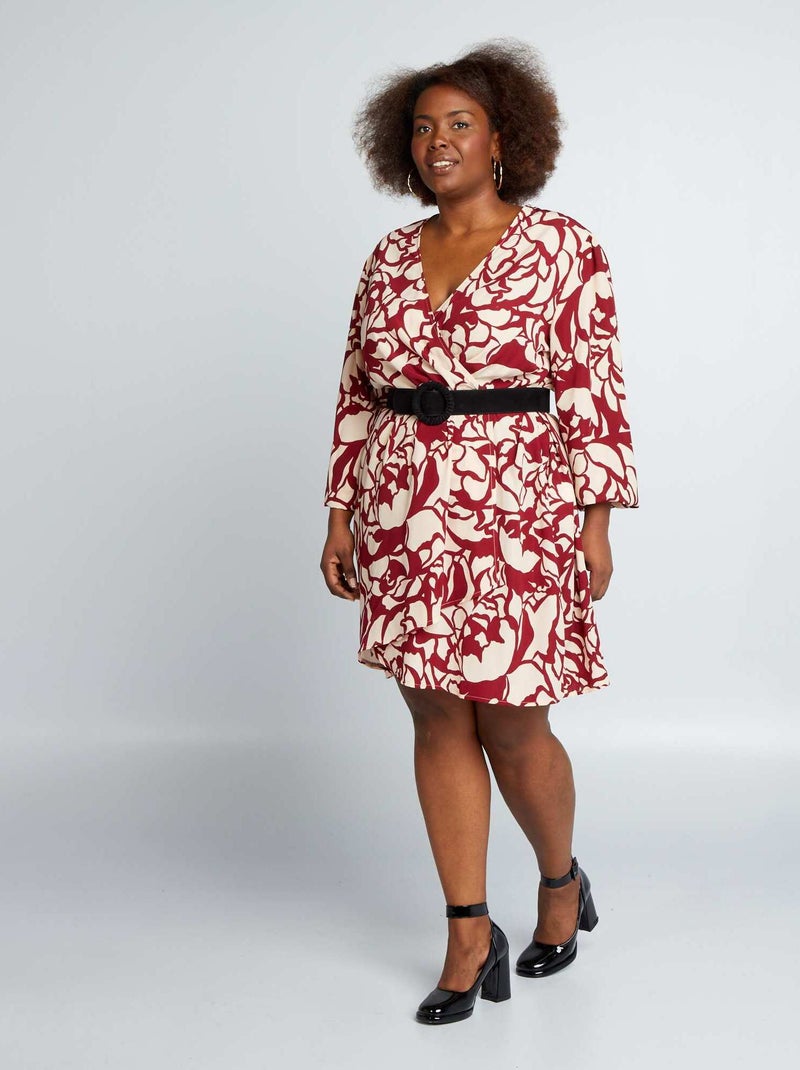 Vestido trespassado estampado VERMELHO - Kiabi