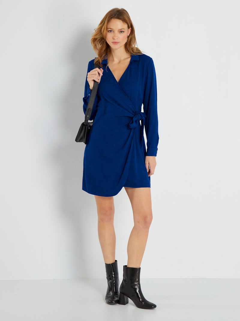 Vestido trespassado fluido AZUL - Kiabi