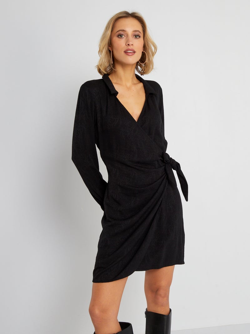 Vestido trespassado fluido Preto - Kiabi
