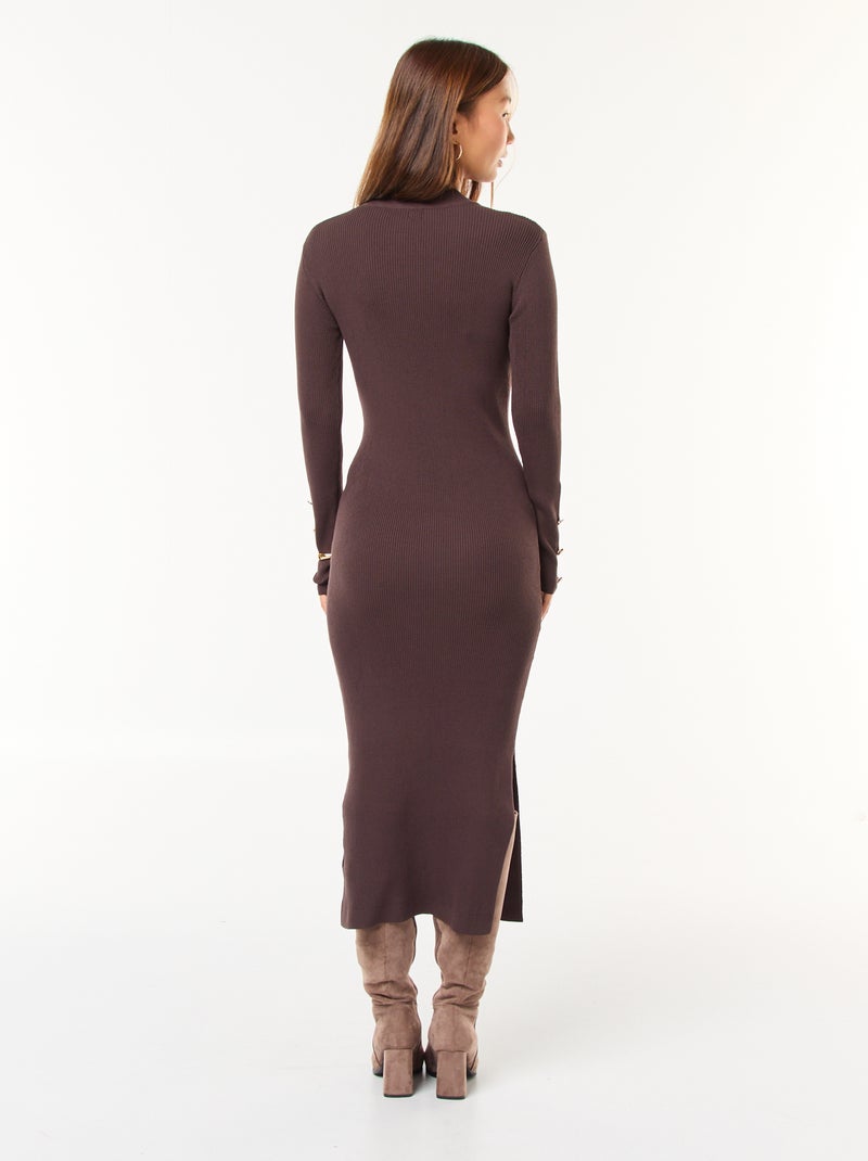Vestido tubo canelado comprido Castanho - Kiabi