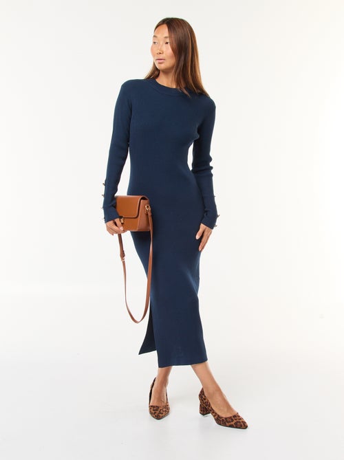 Vestido tubo canelado comprido - Kiabi