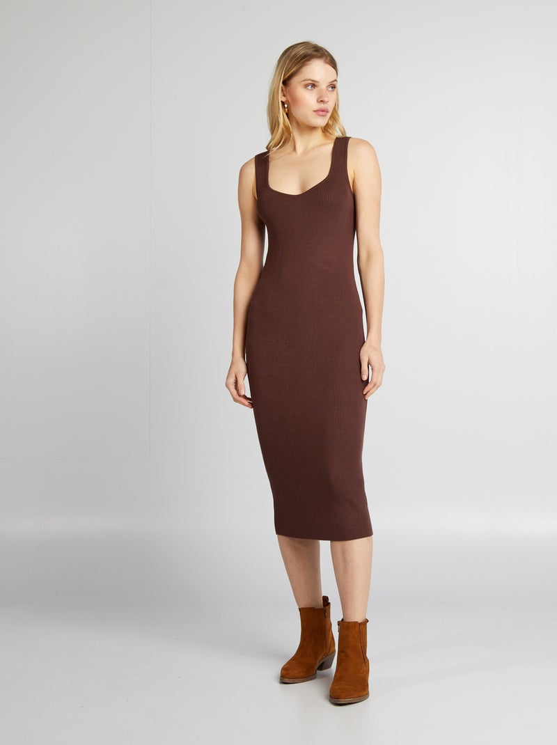 Vestido tubo midi de malha canelada CASTANHO - Kiabi