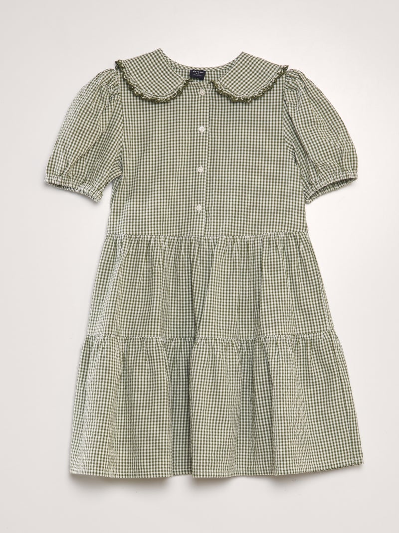 Vestido vichy com folhos CAQUI - Kiabi