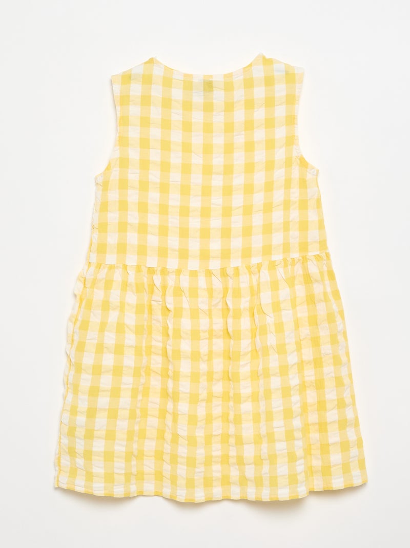 Vestido vichy de manga curta com laço + scrunchie Amarelo - Kiabi