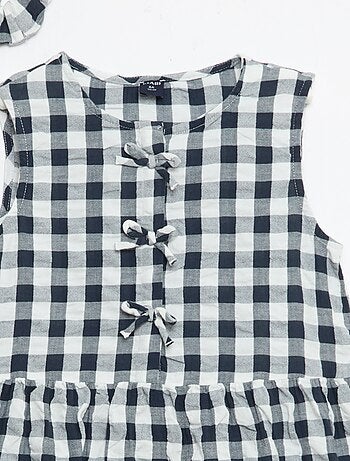 Vestido vichy de manga curta com laço + scrunchie