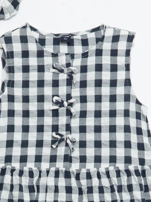 Vestido vichy de manga curta com laço + scrunchie - Kiabi