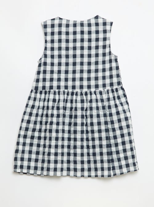 Vestido vichy de manga curta com laço + scrunchie - Kiabi