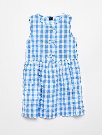 Vestido vichy de manga curta com laço + scrunchie