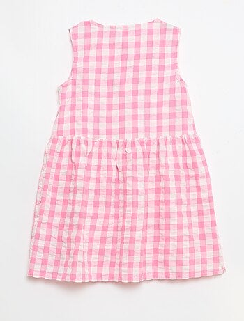 Vestido vichy de manga curta com laço + scrunchie