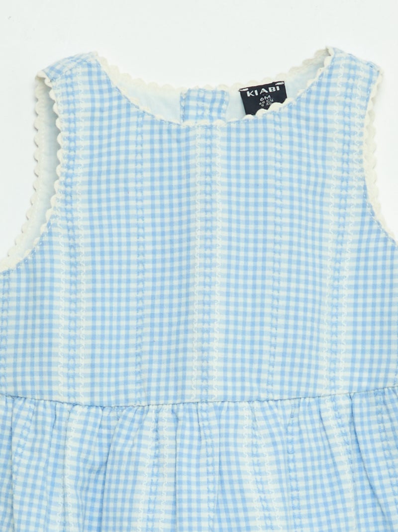 Vestido vichy em gaze de algodão Azul - Kiabi