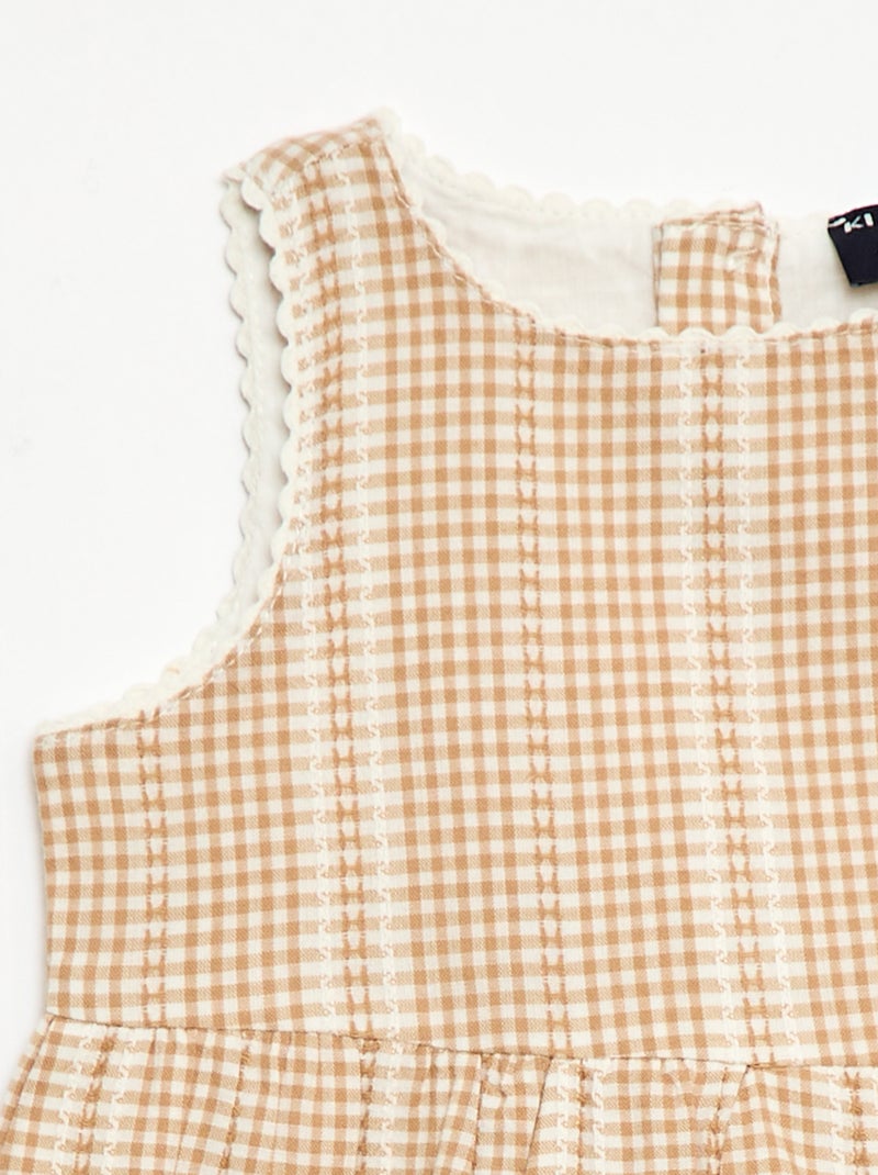 Vestido vichy em gaze de algodão Castanho - Kiabi