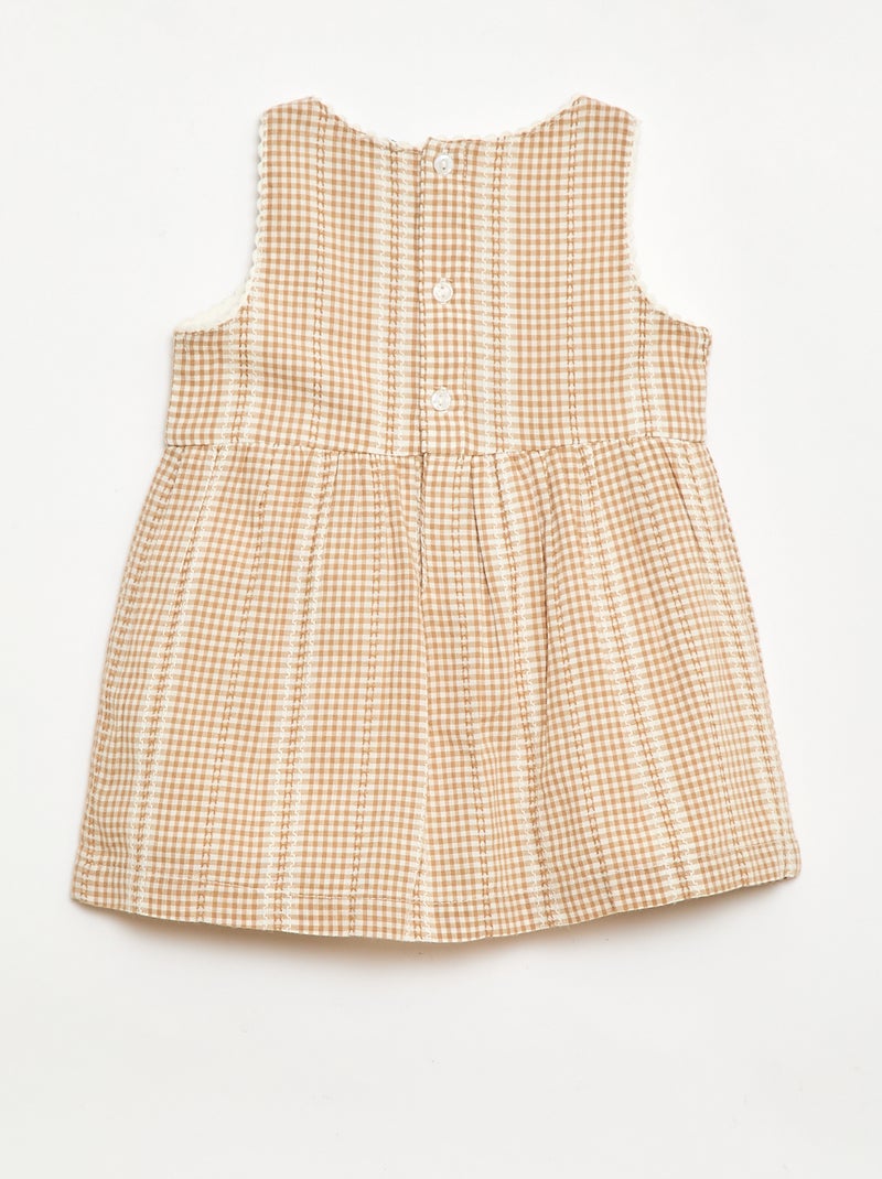 Vestido vichy em gaze de algodão Castanho - Kiabi