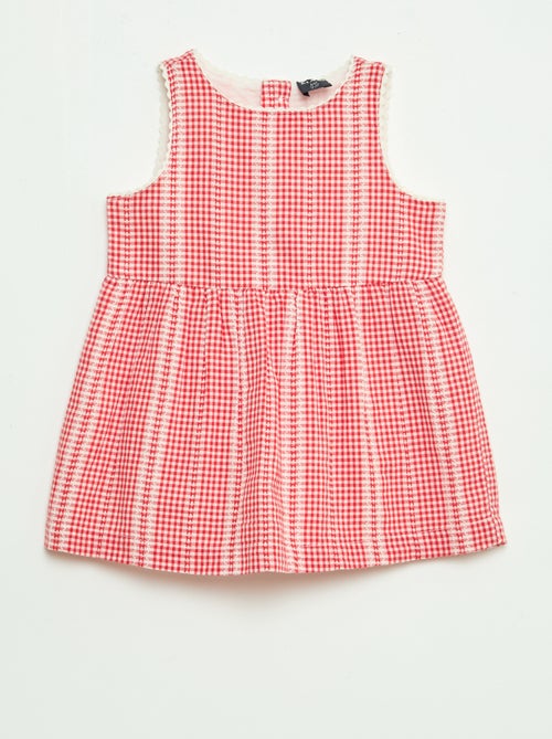 Vestido vichy em gaze de algodão - Kiabi