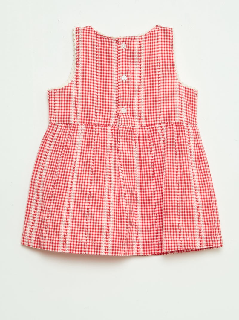 Vestido vichy em gaze de algodão Vermelho - Kiabi