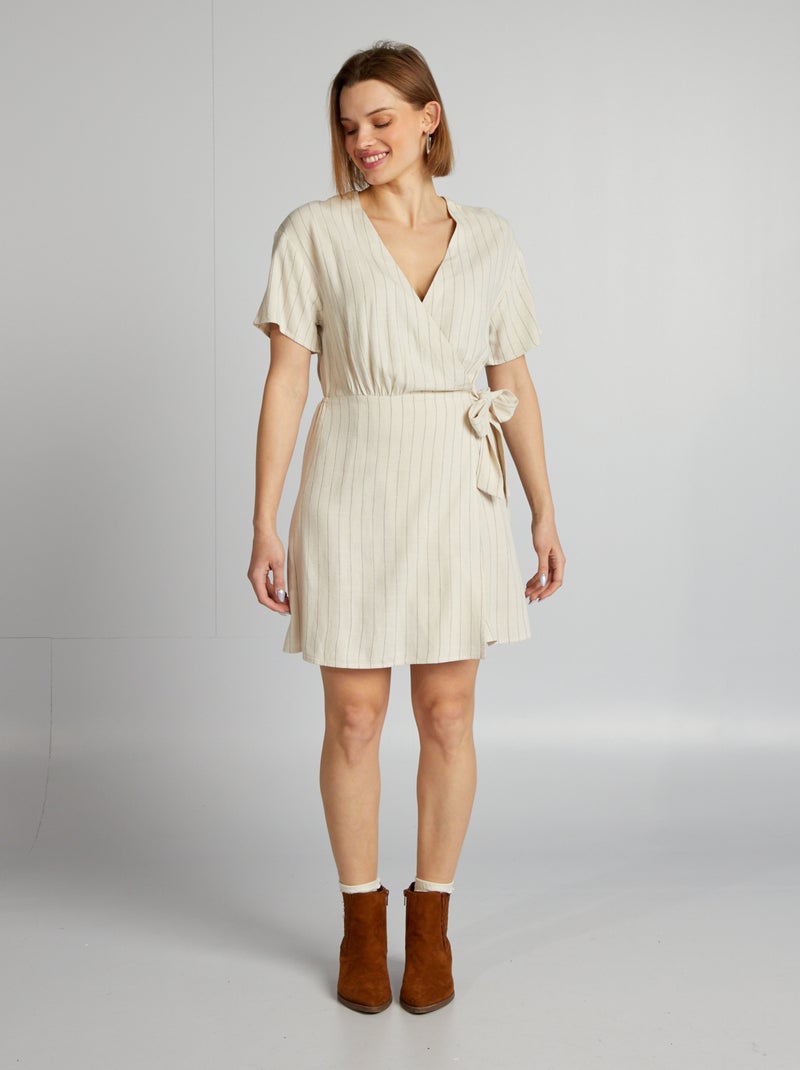 Vestido wrap de linho BEGE - Kiabi