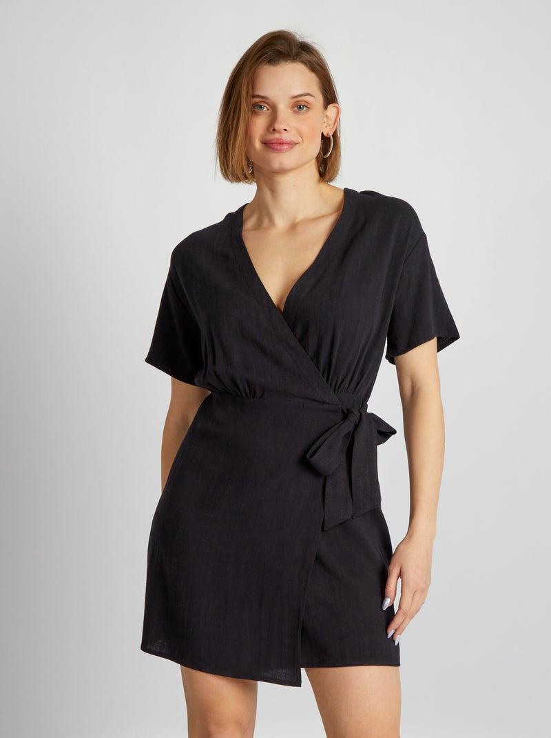 Vestido wrap de linho Preto - Kiabi