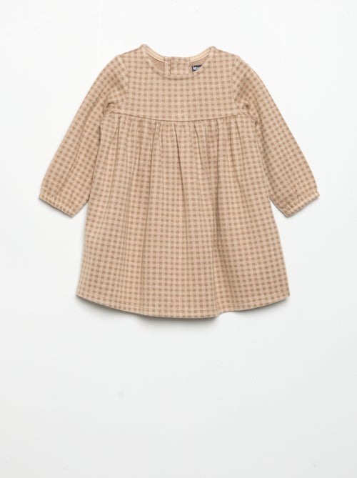 Vestido xadrez de manga comprida - Kiabi
