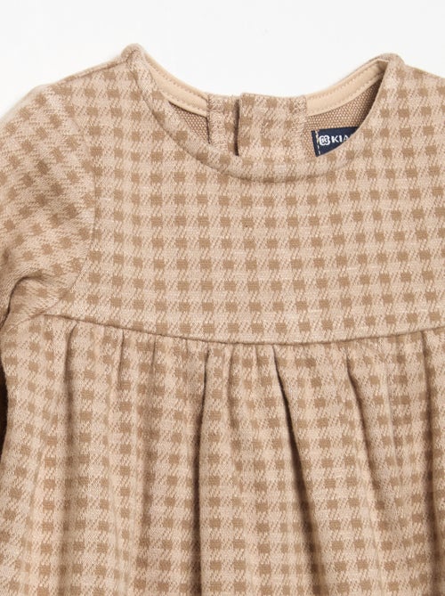 Vestido xadrez de manga comprida - Kiabi
