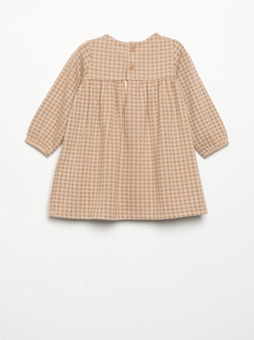 Vestido xadrez de manga comprida - Kiabi