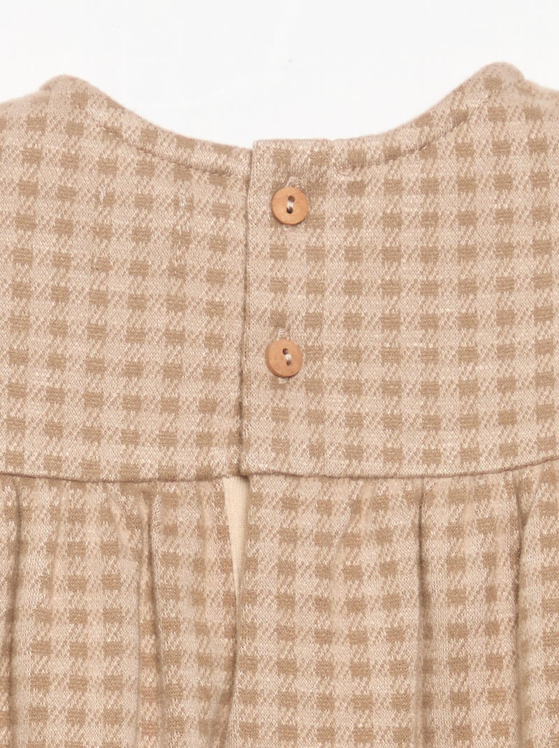 Vestido xadrez de manga comprida Bege - Kiabi