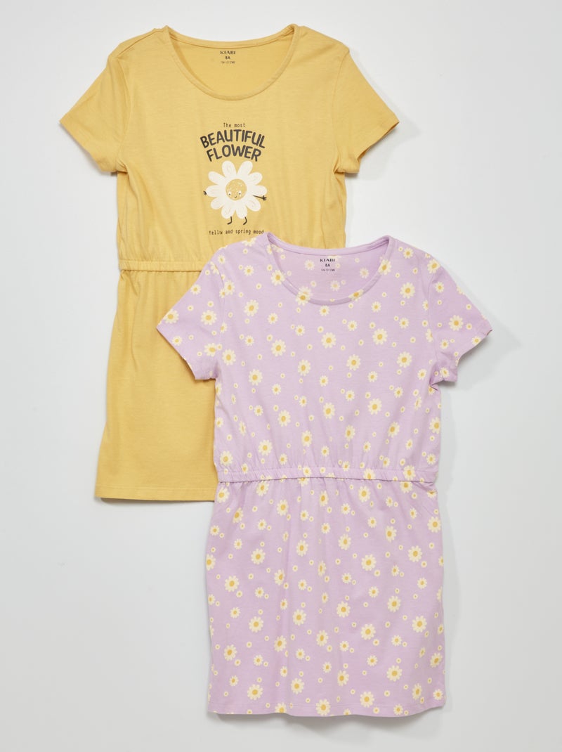 Vestidos em jersey com estampado - Lote de 2 AMARELO - Kiabi