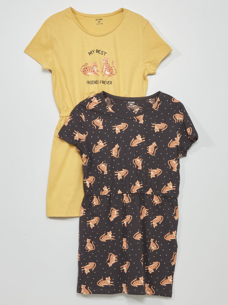 Vestidos em jersey com estampado - Lote de 2 AMARELO - Kiabi