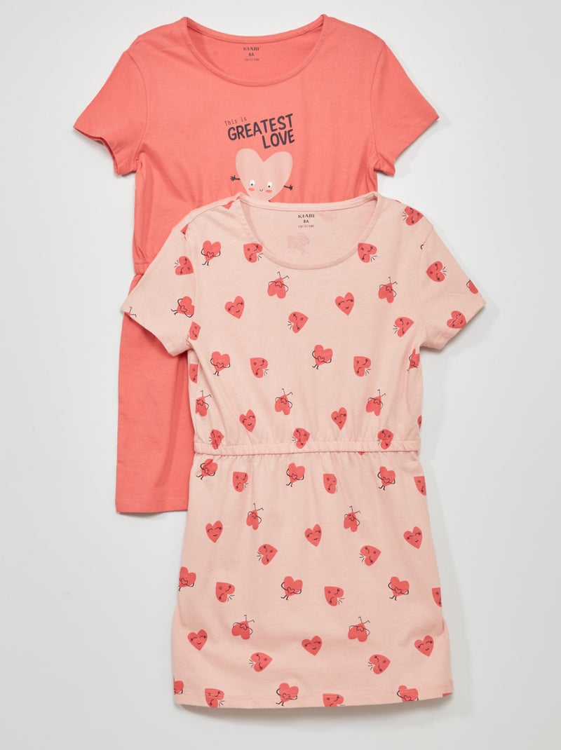 Vestidos em jersey com estampado - Lote de 2 ROSA - Kiabi