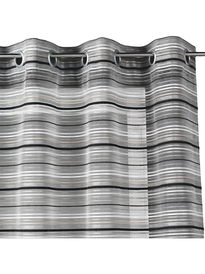 Voile de organza tecido às riscas horizontais com ilhós Cinza antracite - Kiabi