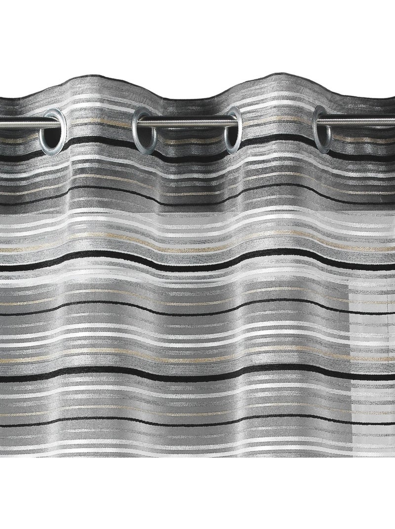Voile de organza tecido às riscas horizontais com ilhós Cinza antracite - Kiabi