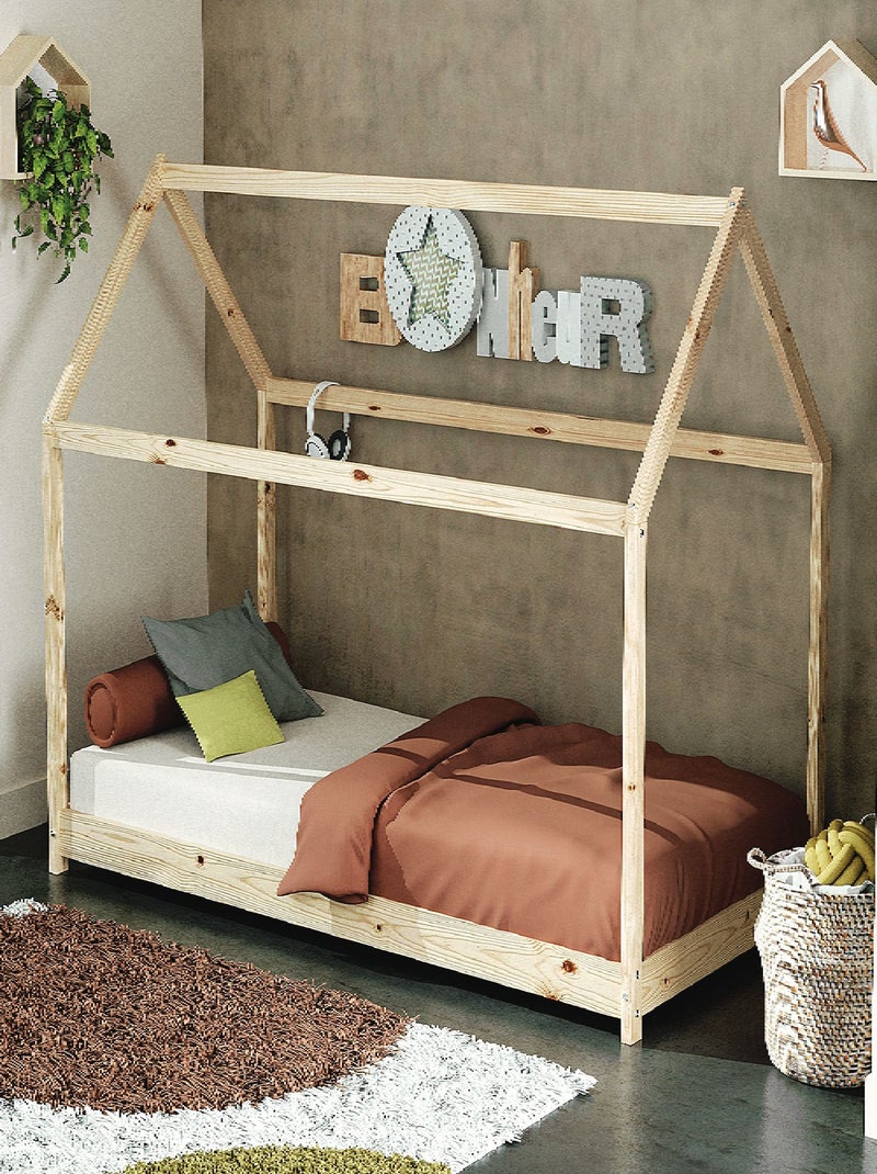 Webaby - cama infantil cabana de madeira 90 x 190 Bege - Kiabi