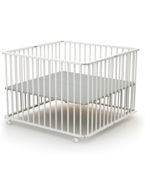 Webaby - cercadinho de bebê dobrável em madeira com rodas cali branco 100 x 100 cm - Kiabi Webaby - cercadinho de bebê dobrável em madeira com rodas cali branco 100 x 100 cm - Kiabi
