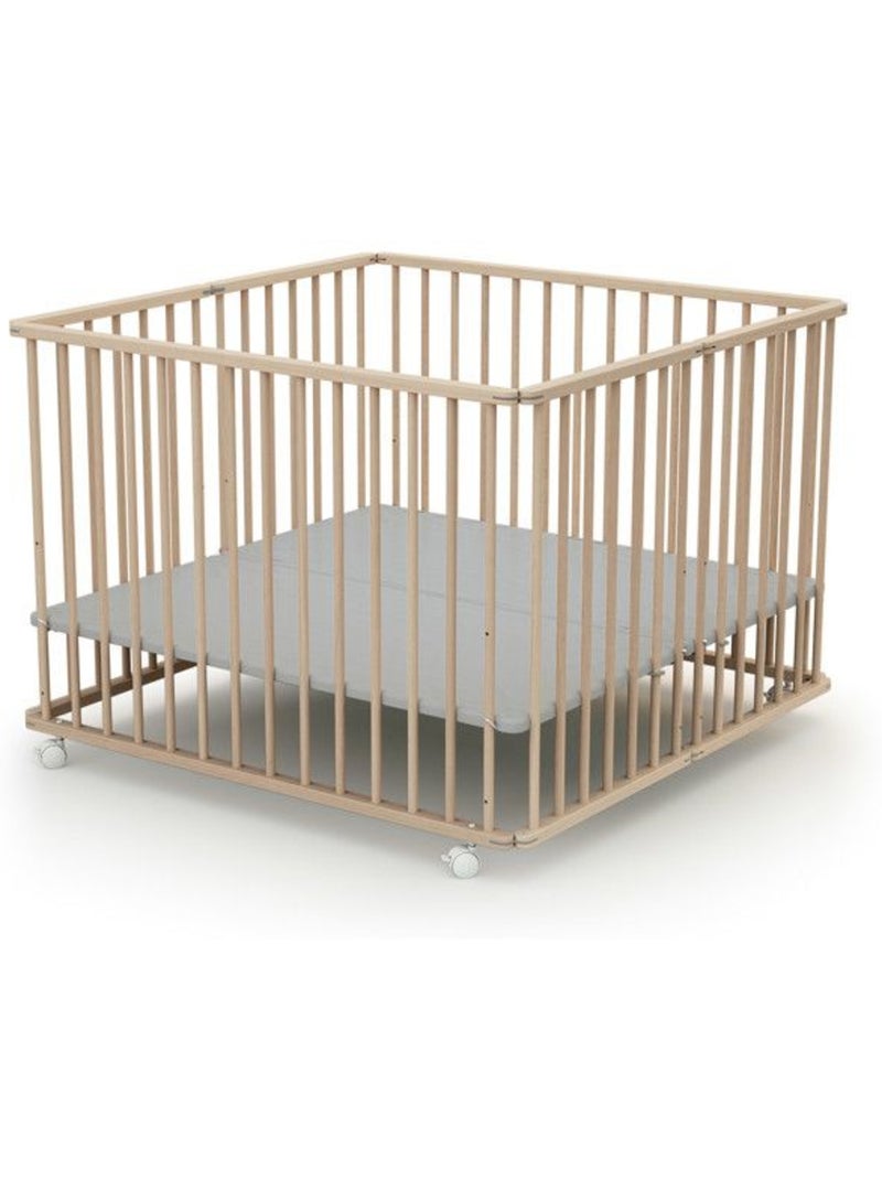 Webaby - cercadinho de bebê dobrável em madeira com rodas cali faia em bruto 100 x 100 cm Bege - Kiabi