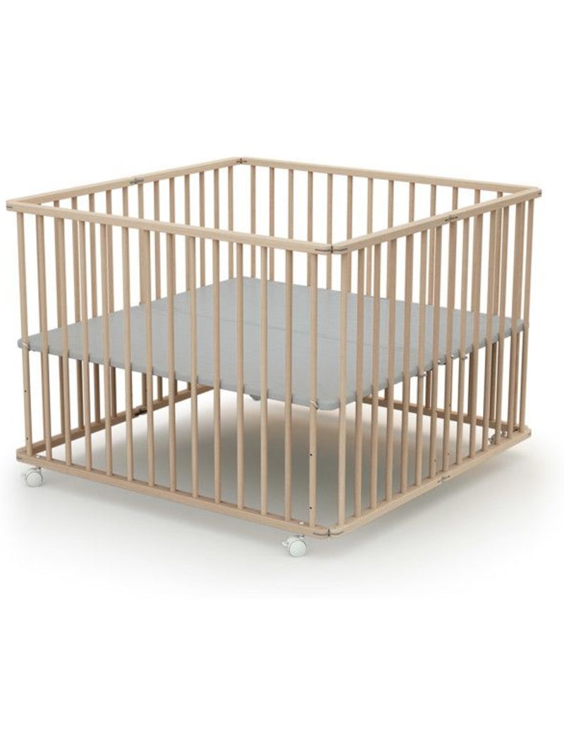 Webaby - cercadinho de bebê dobrável em madeira com rodas cali faia em bruto 100 x 100 cm Bege - Kiabi