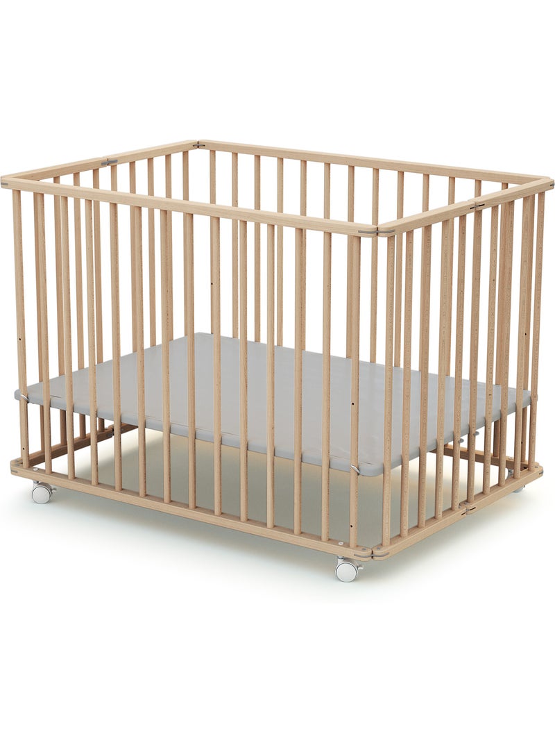 Webaby - cercadinho de bebê dobrável em madeira com rodas cali faia em bruto 70 x 100 cm Castanho-avelã - Kiabi