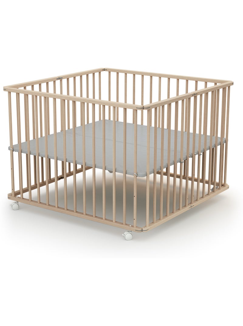 Webaby - cercadinho de bebê dobrável em madeira com rodas cali faia em bruto 70 x 100 cm Castanho-avelã - Kiabi