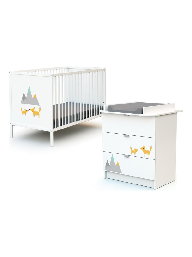Webaby - mala muda-fraldas com 3 gavetas renard de madeira branco alba Branco Laranja - Kiabi