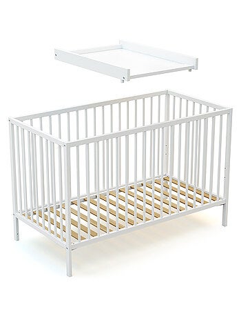 Webaby - trocador de fraldas amovível para o cama de bebe mona de madeira branco e faia 60 x 120 cm