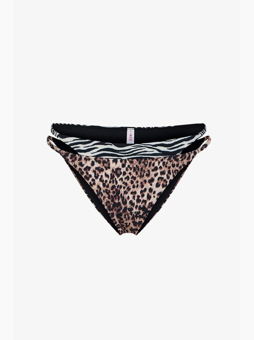 Wild parte de baixo de biquíni com laterais em camadas e estampa de leopardo, cintura média penti - Kiabi Wild parte de baixo de biquíni com laterais em camadas e estampa de leopardo, cintura média penti - Kiabi